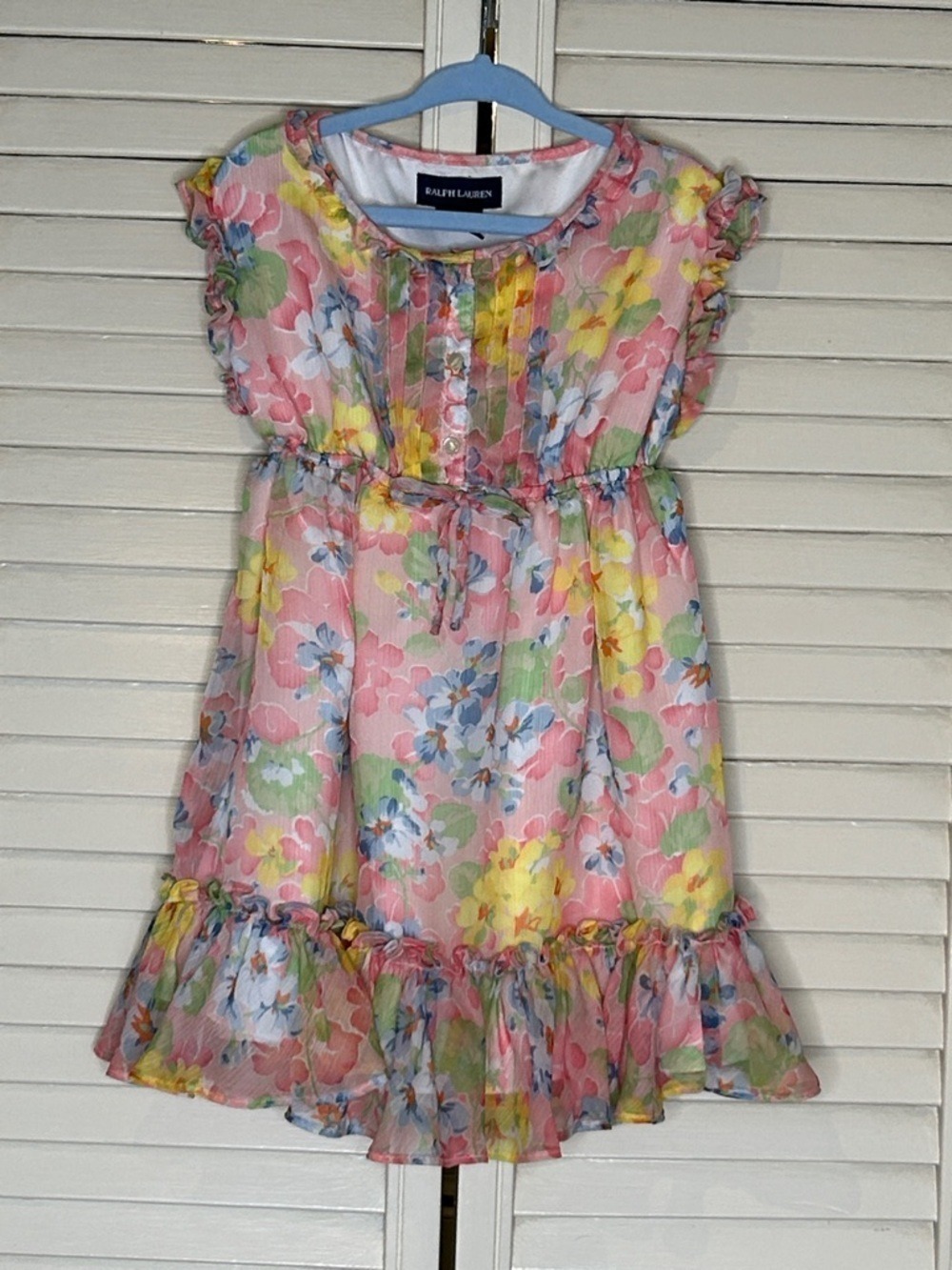 Ralph Lauren Pink Blue Yellow Floral Ruffle Sundress 3T